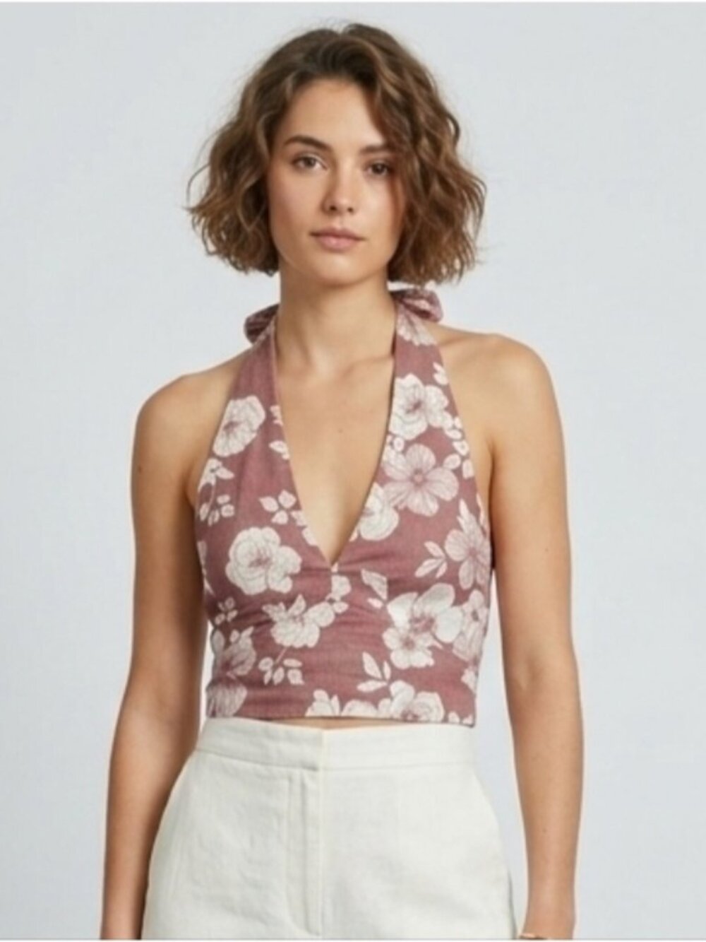 Abercrombie And Fitch Cotton Halter Top Tropical Size XS Smocked Beach Resort